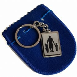 Chaveiro personalizado com foto em A�o Inoxid�vel Pai Com Dois Filhos E Frase Verso sa01