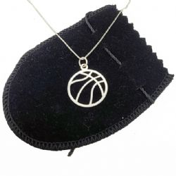 Colar Pingente de Prata Bola Basquete Corrente 45cm