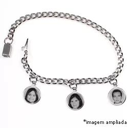 Pulseira em ao com fotogravao 3 pingentes